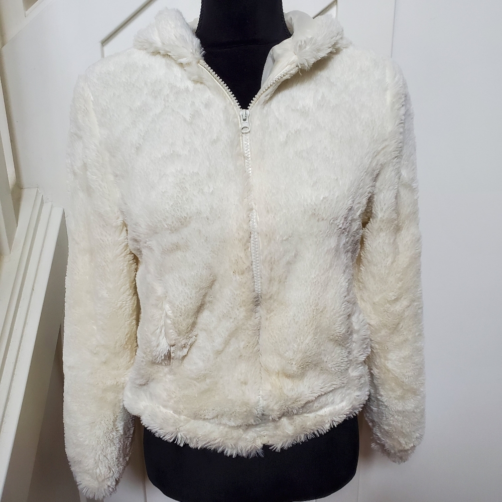 Faux fur zip up teddy jacket hoodie - Picture 2 of 4